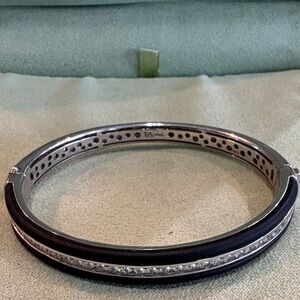 Elegant Silver, Crystal and Black Bangle Bracelet